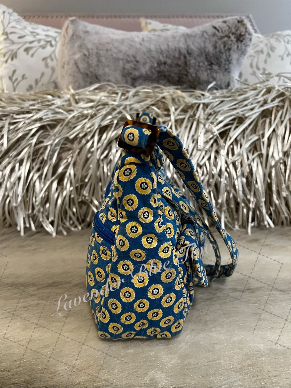 VERA BRADLEY Riviera 2008 Libby Crossbody Purse Shoulder Bag Blue Yellow Y2K - Picture 6 of 15